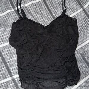 Forever 21 Black Ruched Camisole with Lace